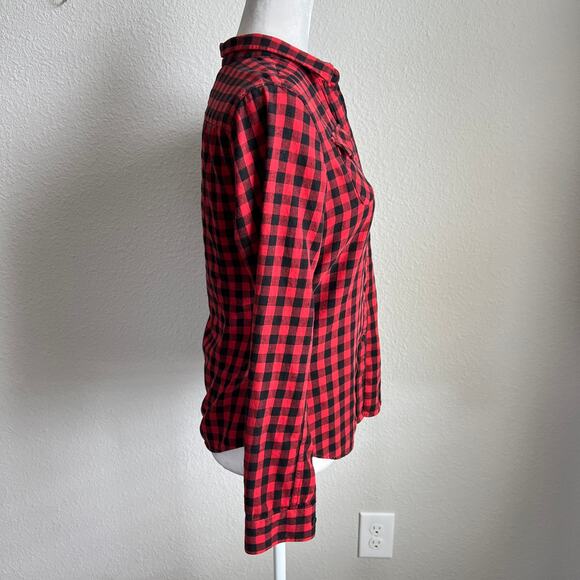 Uniqlo Red Plaid Authentic Flannel Shirt Women's M Collared Button Down Front - Picture 5 of 7